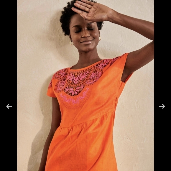 NWT BODEN sz. 6R Fleur Embroidered Linen Dress Knee Length Crochet Eyelet Lace - Picture 6 of 16